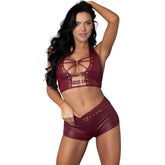 Exposed Lingerie Thalia Burgundy Tease Two Piece Set Her Fetish